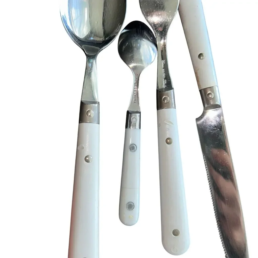 57 pieces vintage Eme Italy flatware set white handle stainless